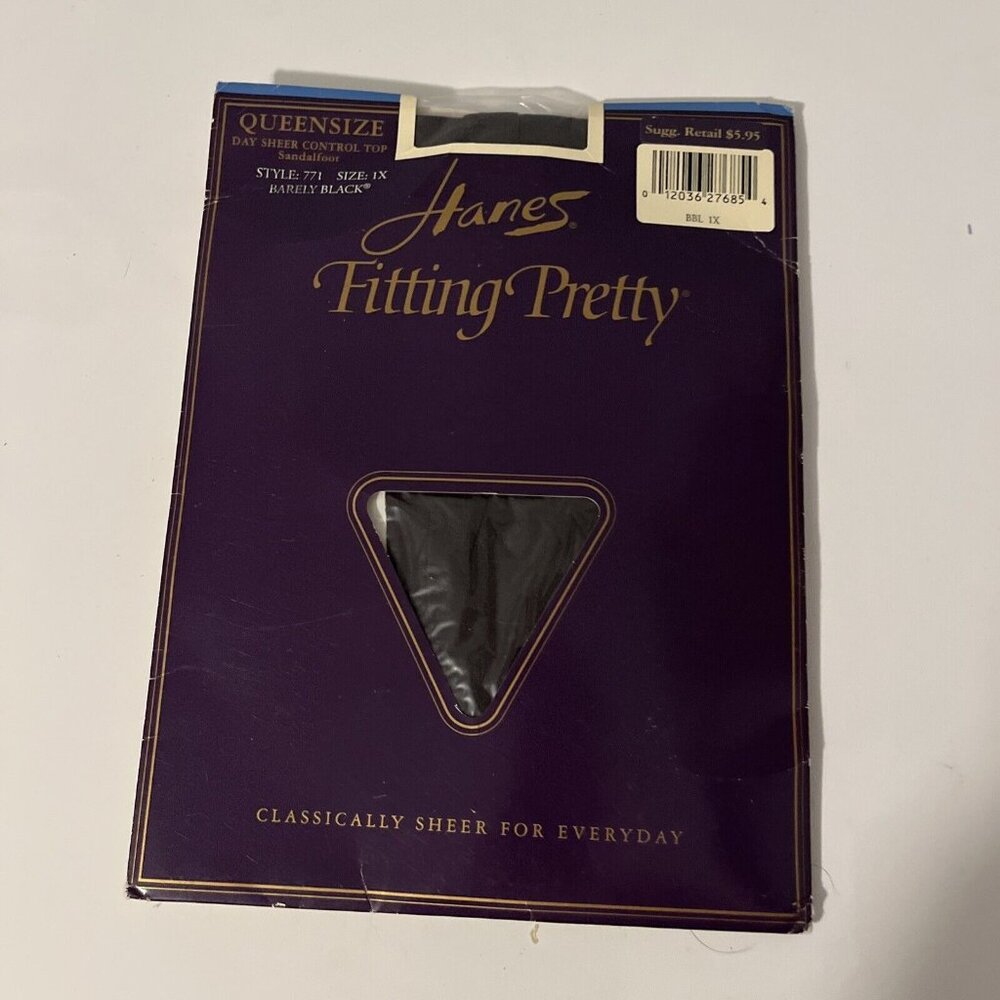 Vintage Hanes Fitting Pretty Control Top Pantyhose Queen Barely Black 1X